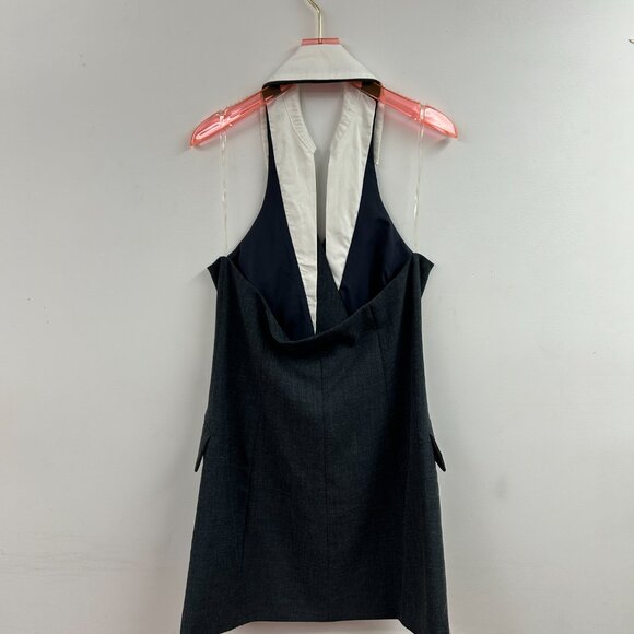 HALTER NECK COLLARED DOUBLE BUTTON VEST DRESS - C4544 - Picture 2 of 2